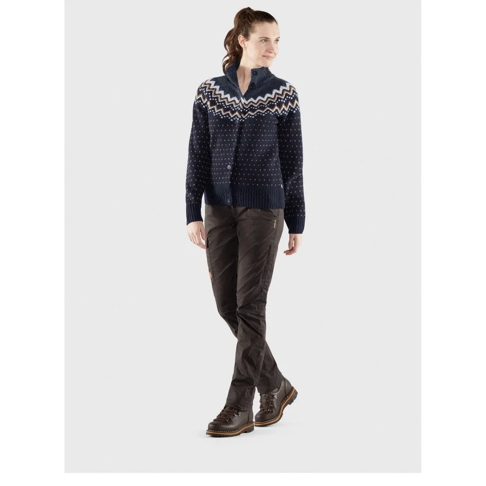 Fjallraven Ovik Structure Cardigan Navy‎ Wool Fair Isle Sweater Womens Small